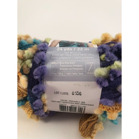 1 Skein Loops and Threads Flamenco 24 yards. Color Desert Sunset. Pompoms - Picture 2 of 3